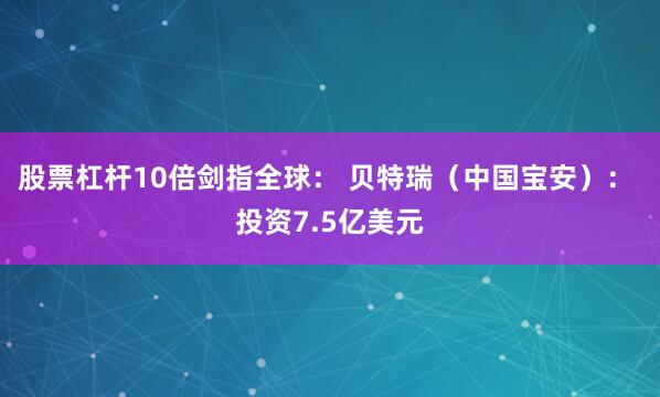 股票杠杆10倍剑指全球： 贝特瑞（中国宝安）： 投资7.5亿美元